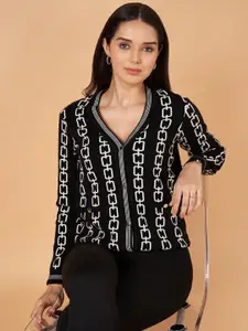 Annabelle by Pantaloons Women Printed V-Neck Long Sleeves Cardigan Sweaters