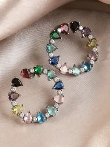 Adwitiya Collection Rhodium-Plated Crystal Stone Studded Drop Earrings