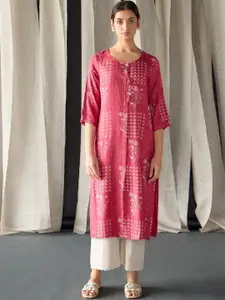 Bombay Bloom Geometric Printed Regular Jacquard Straight Kurta