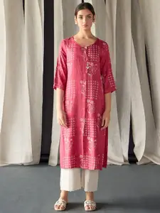 Bombay Bloom Geometric Printed Regular Jacquard Straight Kurta