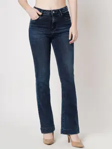 Kraus Jeans Women Flared High-Rise Light Fade Clean Look Jeans With belt loops