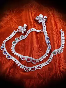 Lila Set of 2 Silver-Plated Stone Studded Anklets