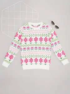 Pantaloons Junior Girls Floral Round Neck Pullover Sweaters