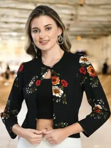 IUGA Floral Printed Waist Length Open Front Shrug