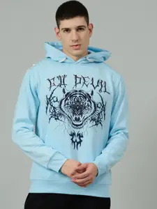 GO DEVIL Men Printed Oversized Hooded Sweatshirt