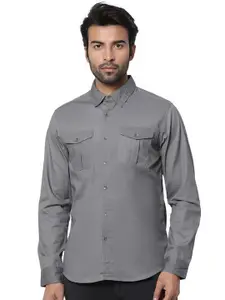 Royal Enfield Men Spread Collar Solid Cotton Casual Shirt