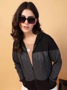 Rigo Women Cotton Colourblocked Hooded Sweatshirt