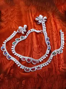 Lila Set of 2 Silver-Plated Stone Studded & Beaded Anklets