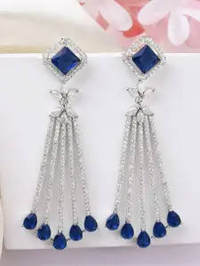 KARATCART Silver-Plated American Diamond Studded Contemporary Drop Earrings