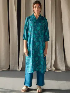 Bombay Bloom Ethnic Motifs Printed V-Neck Tencel Regular Straight Kurta