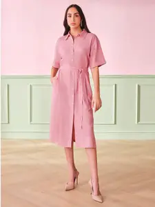 AND Women Short Sleeves Shirt Collar Midi Dress