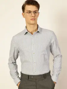 Thomas Scott Men Smart Spread Collar Pinstripes Striped Cotton Formal Shirt