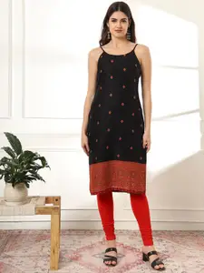 Anouk Floral Printed Shoulder Straps Pure Cotton Straight Kurta