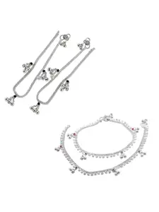 Lila Set of 2 Silver-Plated Stone Studded Anklets