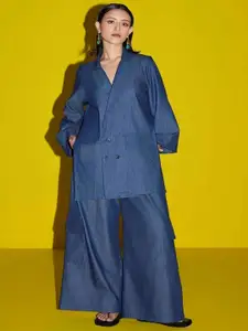 SIL SILA Lapel Collar Long Sleeves Blazer With Palazzo