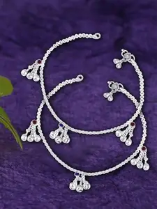 Lila Set of 2 Silver-Plated Stone Studded Anklets