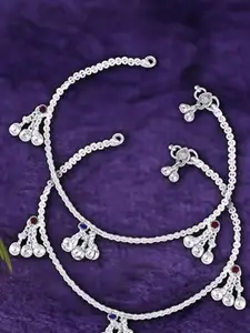 Lila Set of 2 Silver-Plated Stone Studded Anklets