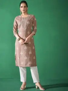 Anouk Ethnic Motifs Printed Thread Work Straight Kurta