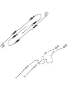 Lila Set of 2 Silver-Plated Beaded Anklets