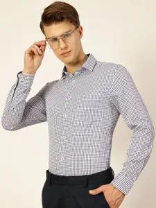 Thomas Scott Men Smart Spread Collar Gingham Checked Cotton Formal Shirt
