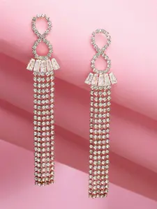 Bohey by KARATCART Gold-Plated Cubic Zirconia Studded Contemporary Drop Earrings