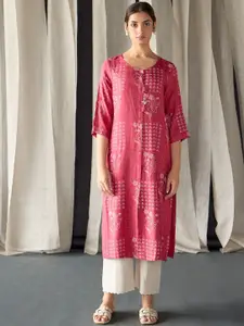 Bombay Bloom Geometric Printed Regular Jacquard Straight Kurta