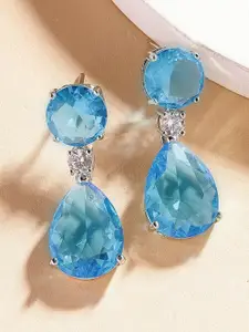 KARATCART Silver-Plated American Diamond Studded Contemporary Drop Earrings