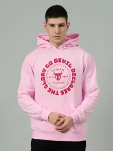 GO DEVIL Men Brand Logo Printed Hooded Sweatshirt