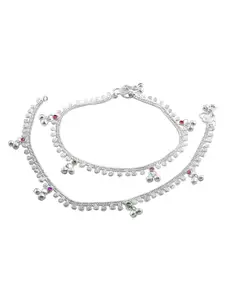 Lila Set of 2 Silver-Plated Stone Studded Anklets