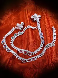 Lila Set of 2 Silver-Plated Stone Studded Anklets