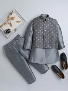 BAESD Boys Mandarin Collar Dupion Silk Straight Kurta With Pyjamas & Waistcoat