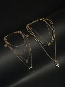 YouBella Pack Of 2 Gold-Plated Layered Necklace