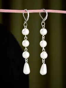 ATIBELLE Silver-Plated German Silver Stone Studded Layered Drop Earrings