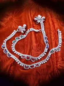 Lila Set of 2 Silver-Plated Stone Studded & Beaded Anklets