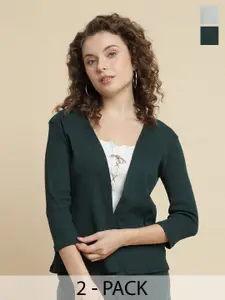 UnaOne Pack Of 2 Self Design Open Front Cotton Shrugs