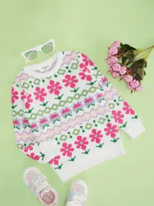 Pantaloons Junior Girls Floral Self Design Pullover