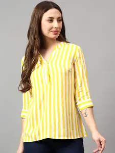 NKSA FASHION Striped Mandarin Collar Three-Quarter Sleeves Regular Straight Kurta