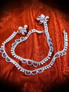 Lila Set of 2 Silver-Plated Stone Studded Anklets