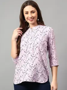 NKSA FASHION Floral Printed Mandarin Collar Three-Quarter Sleeves Regular Straight Kurta