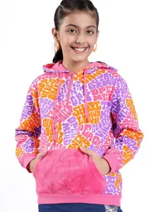 ARIAS By LARA DUTTA Girls Printed Cotton Hooded Kangaroo Pocket Sweatshirt