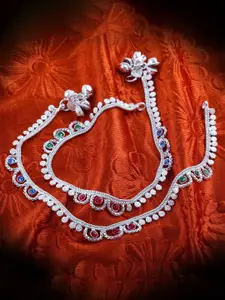 Lila Set of 2 Silver-Plated Stone Studded Anklets