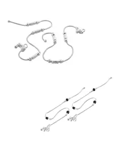 Lila Set of 2 Silver-Plated Beaded Anklets