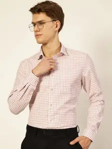 Thomas Scott Men Smart Spread Collar Gingham Checked Cotton Formal Shirt
