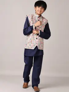 V-Mart Boys Mandarin Collar Long Sleeves Pure Cotton Kurta With Trouser With Nehru Jacket