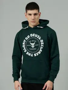 GO DEVIL Men Brand Logo Printed Hooded Sweatshirt