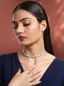 Peora Silver-Plated CZ & Stone-Studded Necklace and Earrings