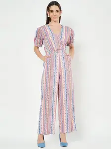 BRINNS Women Printed Short Sleeves V-Neck Basic Jumpsuit