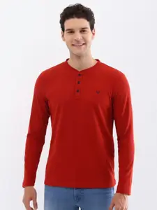 Allen Solly Men Solid Henley Neck Cotton T-shirt