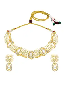 Peora Gold-Plated CZ-Studded & Beaded Necklace and Earrings