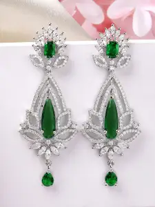 KARATCART Silver-Plated Contemporary American Diamond Drop Earrings